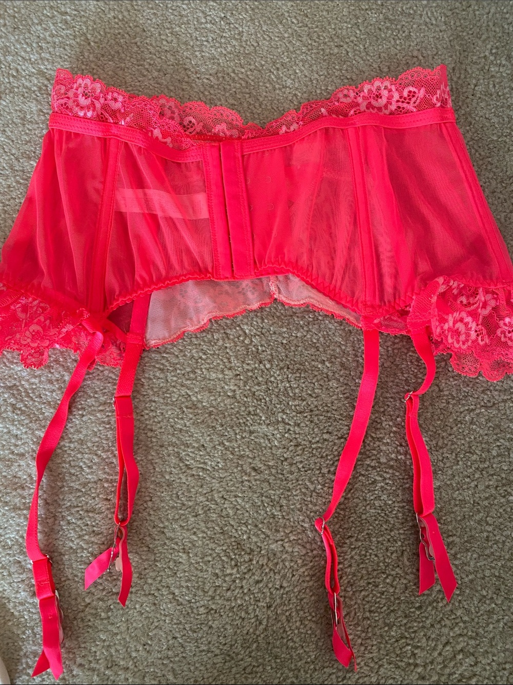 Victoria’s Secret size medium hot pink lace trimmed garter - Picture 4 of 8